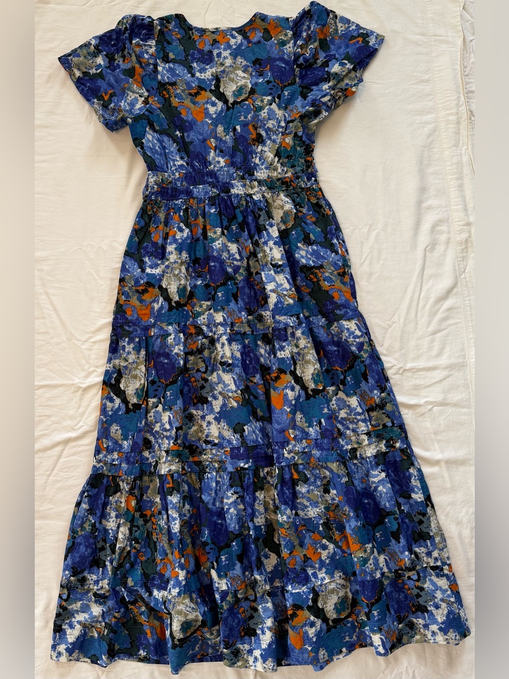 Anthropologie Maeve Blue Abstract Floral Tiered Maxi Dress Size Large - Picture 2 of 5